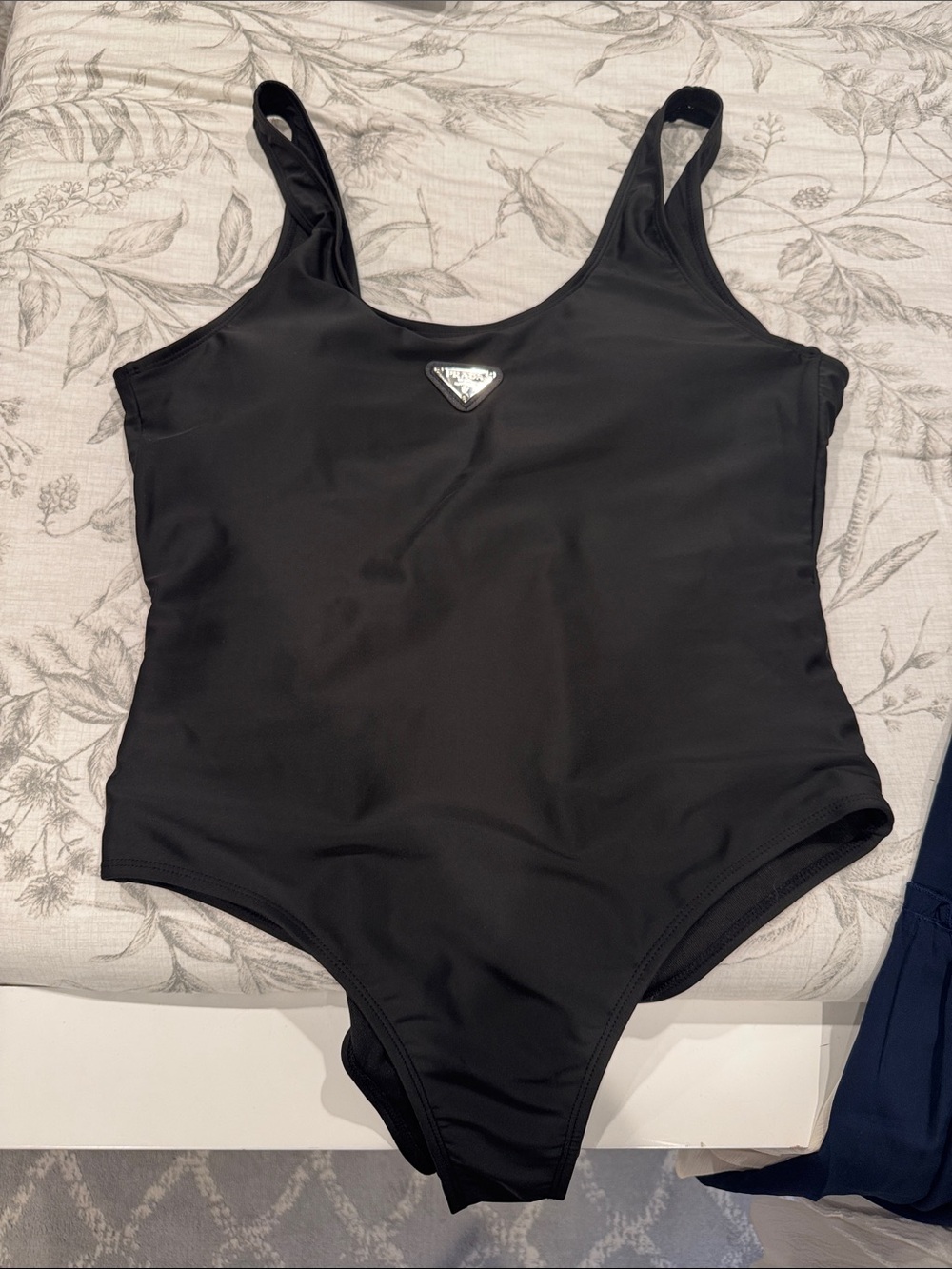 Prada style Black One-Piece Swimsuit with Logo